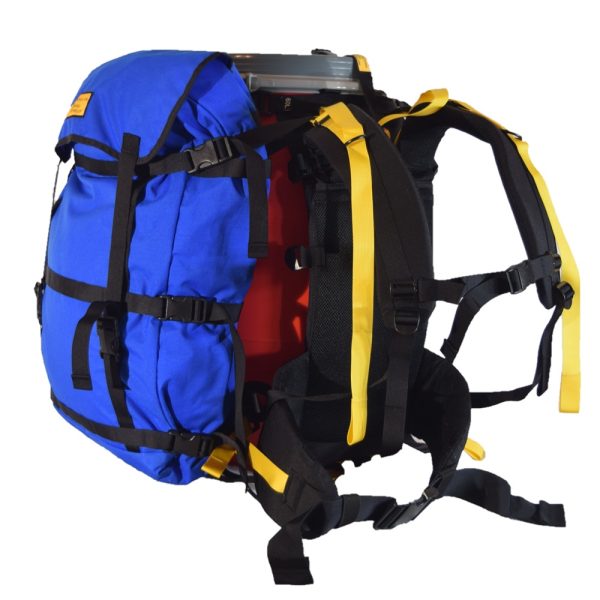 TREKKER pack connected to side of barrel harness - view from front