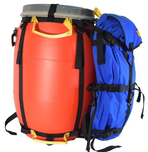 TREKKER pack connected to side of barrel harness - view from back