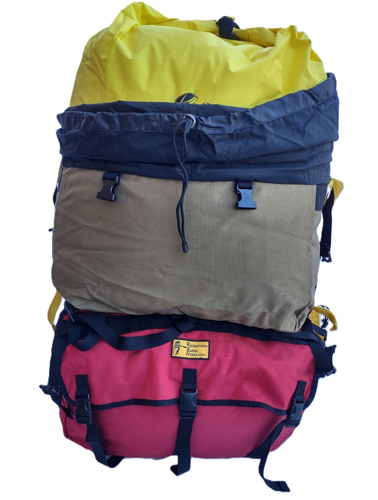 Short waterproof dry bag canoe pack liner, portage pack liner inside a Coureur 2-part pack