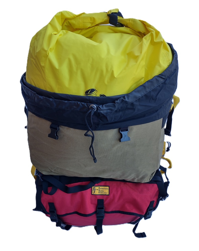 Short waterproof dry bag canoe pack liner, portage pack liner inside a Coureur 2-part pack